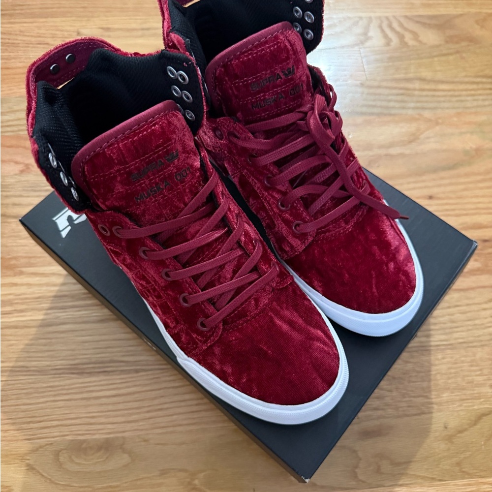 VTG Supra Burgundy Velvet High-Top Sneakers